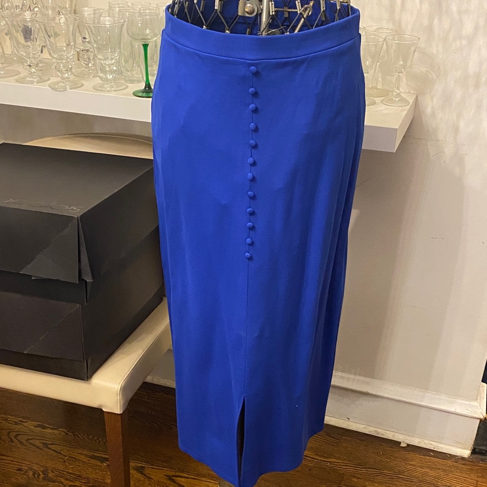 Tailored Cobalt Button-Front Pencil Skirt